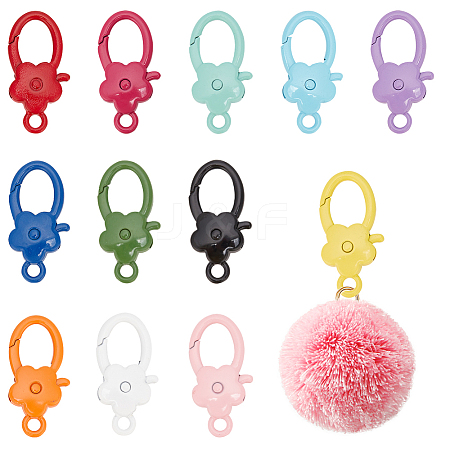 WADORN 12Pcs 12 Colors Spary Painted Zinc Alloy Flower Lobster Claw Clasps PALLOY-WR0001-10-1