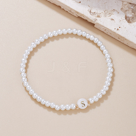 Plastic Pearl Round Beaded Stretch Bracelets for Women WGC81DB-19-1