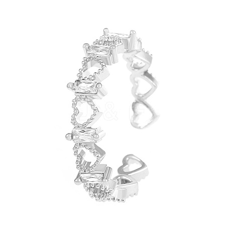 Brass Micro Pave Clear Cubic Zirconia Cuff Open Rings for Women FS-WGE0131-01-1