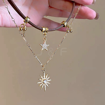 Zinc Alloy Crystal Rhinestone Sun Star Pendant PU Leather Cord Double Layer Necklaces for Women FS-WGD520A-01-1