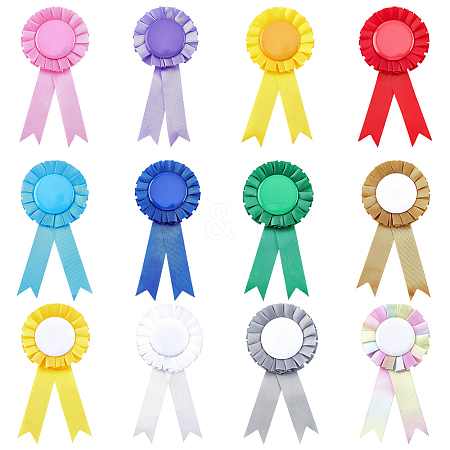 12Pcs 12 Colors Award Ribbon Shape Iron Badge Pins JEWB-CP0001-54-1