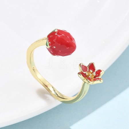 Brass with Enamel Cuff Open Rings for Women RJEW-Q019-01B-G-1