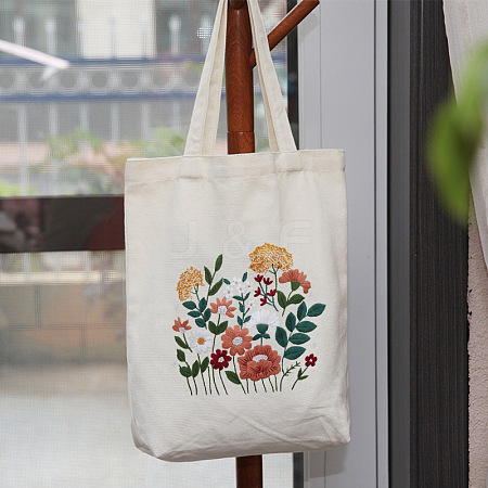 DIY Flower Pattern Tote Bag Embroidery Kit PW22121383429-1