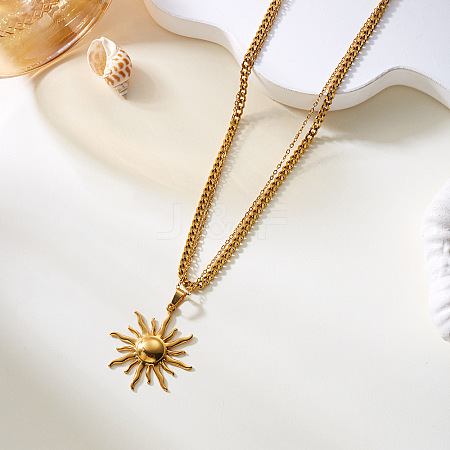 Summer Beach 304 Stainless Steel Double Layer Pendant Necklaces for Women FS-WG35B3D-04-1