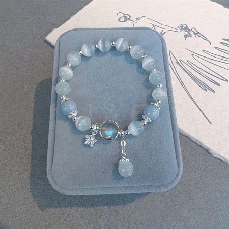 Cat Eye Round Beaded Stretch Bracelets WG66F0A-02-1