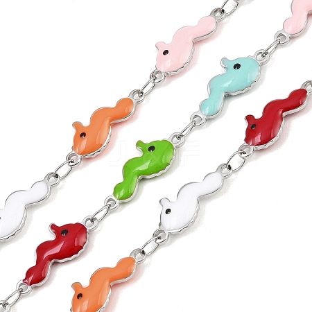 304 Stainless Steel Enamel Sea Horse Link Chains CHS-F023-01L-P-1