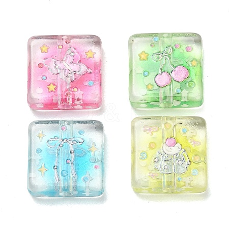 10Pcs Printed Transparent Acrylic Beads AC-CBA36B6-03-1