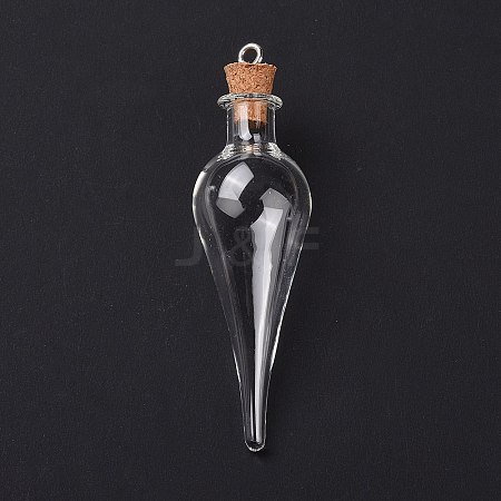 Teardrop Glass Cork Bottle Big Pendants X-AJEW-A041-01C-1