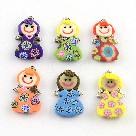 Handmade Zinc Alloy Polymer Clay Little Girl Pendants X-CLAY-Q222-03-1