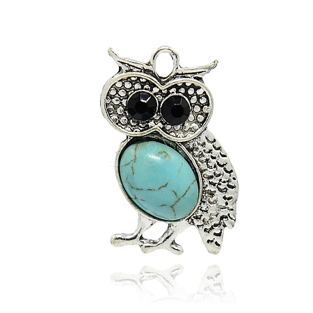 Antique Silver Tone Alloy Synthetic Turquoise Bird Pendants PALLOY-J442-01AS-1