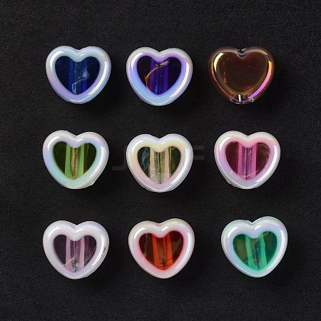 UV Plating Rainbow Iridescent Acrylic Beads OACR-H015-07-1