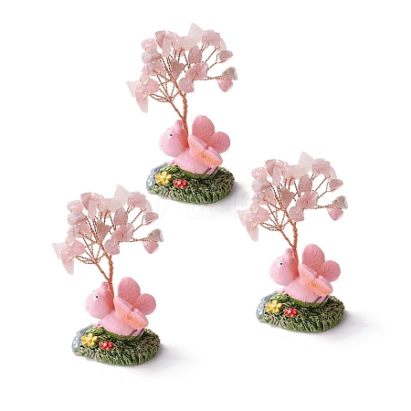 Natural Rose Quartz Chips & Resin Pedestal Display Decorations DJEW-A001-03D-1