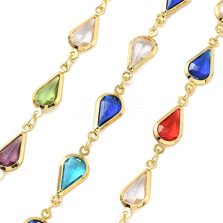 Brass Glass Teardrop Link Chains CHC-R001-04G-02-1