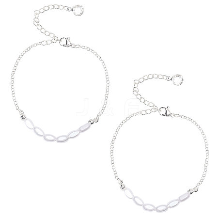 2Pcs Plastic Imitation Pearl Rice Beaded Anklets AJEW-CA0004-76S-1