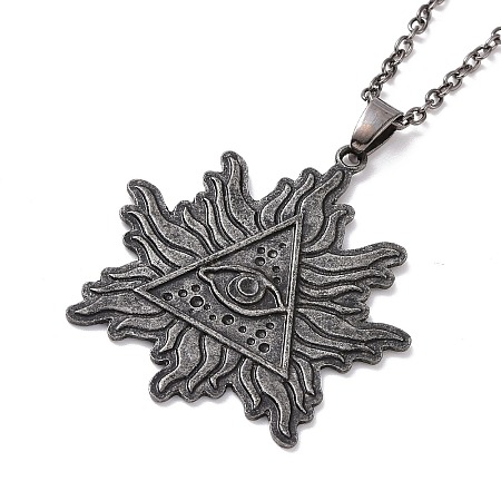 Alloy Flame with Evil Eye Pendant Necklace for Men Women NJEW-B085-01-1
