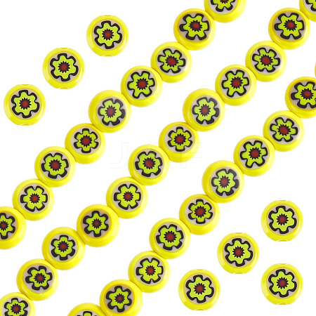 4 Strands Handmade Millefiori Glass Flat Round Bead Strands LK-PA0001-06A-1