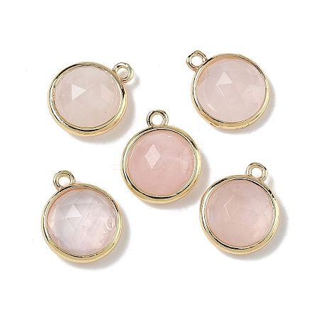 Natural Rose Quartz Faceted Flat Round Charms G-U028-03G-07-1