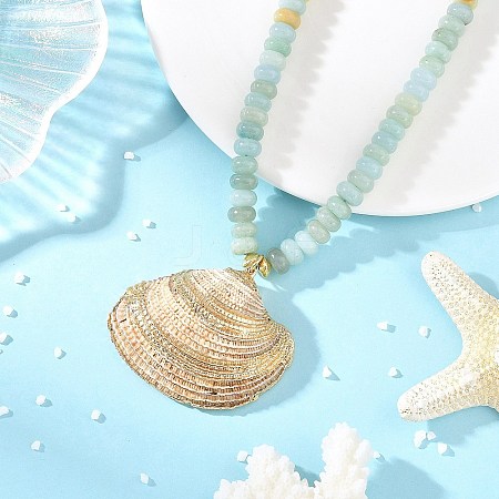Ocean Electroplated Natural Scallop Shell Pendant Natural Flower Amazonite Rondelle Braided Bead Necklaces NJEW-JN06445-02-1