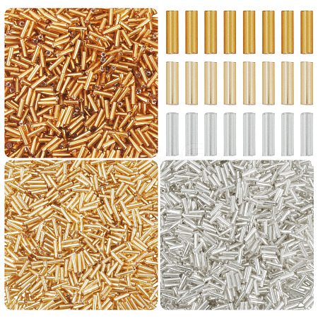 3300Pcs 3 Colors Plated Glass Bugle Beads SEED-TA0001-56-1