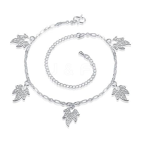 European and American Fashion Brass Leaf Charm Anklets For Ladies Summer Holiday AJEW-BB14802-S-1