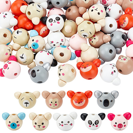 54Pcs 9 Colors Wood Animal European Style Beeds WOOD-OC0003-75-1