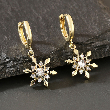 Brass Micro Pave Cubic Zirconia Snowflake Hoop Dangle Earrings for Women WGD9903-01-1