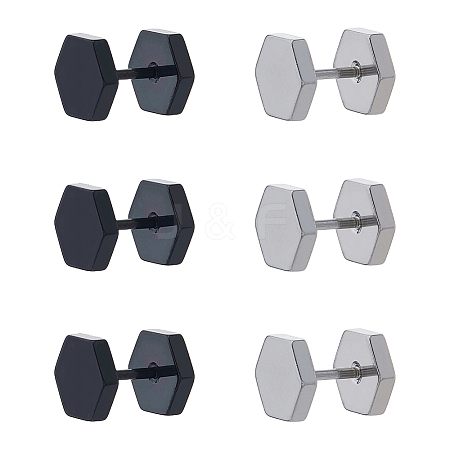 6Pcs 2 Colors Blank Hexagon Stainless Steel Ear False Plugs EJEW-FI0003-31-1