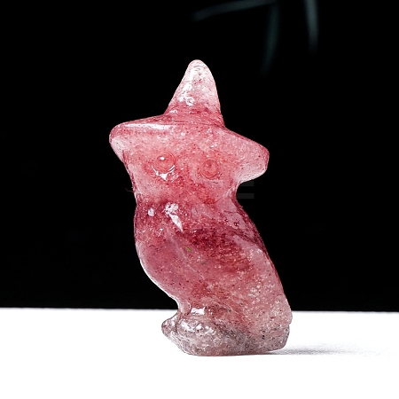 Natural Strawberry Quartz Carved Owl Figurines PW-WG0199F-02-1