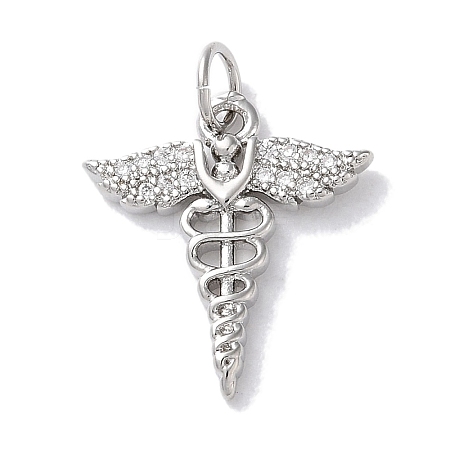 Rack Plating Brass Micro Pave Clear Cubic Zirconia Pendants KK-Z039-13P-1