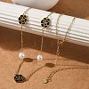 Ion Plating(IP) 304 Stainless Steel Black Enamel Flower Pendant Necklaces for Women NJEW-M078-09G-3