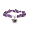 Natural Gemstone Chips Stretch Bracelet with Alloy Lotus Charms for Men Women BJEW-JB08624-4