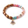 Natural Wood & Polymer Clay Heishi Beads Stretch Bracelets Set BJEW-JB07432-3