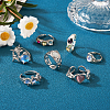 7Pcs 7 Style Rhinestone Heart & Star & Half Round Open Cuff Rings Set with Cat Eye Beaded RJEW-TA0001-03-6