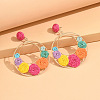 Alloy & Raffia Grass Woven Flower Dangle Stud Earring for Women WG57AD3-01-1