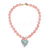 Alloy Enamel Leaf Pendant Resin Nuggets Beaded Necklaces for Women WG16F8F-01-1