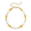 Natural Amber & Cultured Freshwater Pearl Beaded Bracelets for Women BJEW-JB13645-3