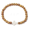 Natural Wood Beads Stretch Bracelets for Women BJEW-JB11338-03-2