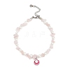 4Pcs 4 Styles Alloy Enamel Shell Shape Charm White Round Shell Pearl & Natural Rose Quartz & Flower Amazonite & Dyed Aquamarine & Amethyst Chip Beaded Anklets AJEW-AN00734-4