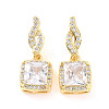 Clear Cubic Zirconia Square Dangle Stud Earrings EJEW-F298-04G-1