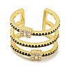 Rectangle Rack Plating Brass Micro Pave Cubic Zirconia Wide Cuff Rings for Women RJEW-F162-15G-2