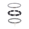 3Pcs 3 Style Natural Lava Rock & Synthetic Hematite Stretch Bracelets Set BJEW-JB08692-1