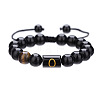 Natural Black Agate & Tiger Eye Round Beaded Adjustable Bracelets HL8029-15-1