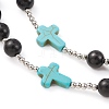 Synthetic Turquoise & Wood Rosary Bead Necklace NJEW-JN04431-01-3