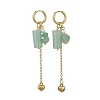 304 Stainless Steel Green Aventurine Heart Tassel Hoop Earrings EJEW-JE06731-02-3