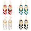 FIBLOOM 4 Pairs 4 Colors Glass Seed Beaded Tassel Chandelier Earrings EJEW-FI0002-40-1