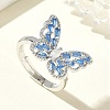 Adjustable Brass Butterfly Finger Rings with Light Blue Cubic Zirconia CU-CBA7E55-18P-02-1