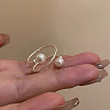 Alloy with Plastic Pearl Round Bead Adjustable Cuff Open Rings for Women FS-WGFAAAF-01-1