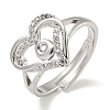 Heart with Letter Rack Plating Brass Micro Pave Clear Cubic Zirconia Adjustable Rings for Women RJEW-I105-01P-O-1