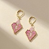 Glass Seed Braided Rhombus with Heart Dangle Leverback Earrings EJEW-MZ00030-01-2