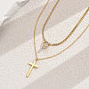 Stainless Steel Crystal Rhinestone Cross Pendant Double Layer Necklaces for Women LS-BW9176-2